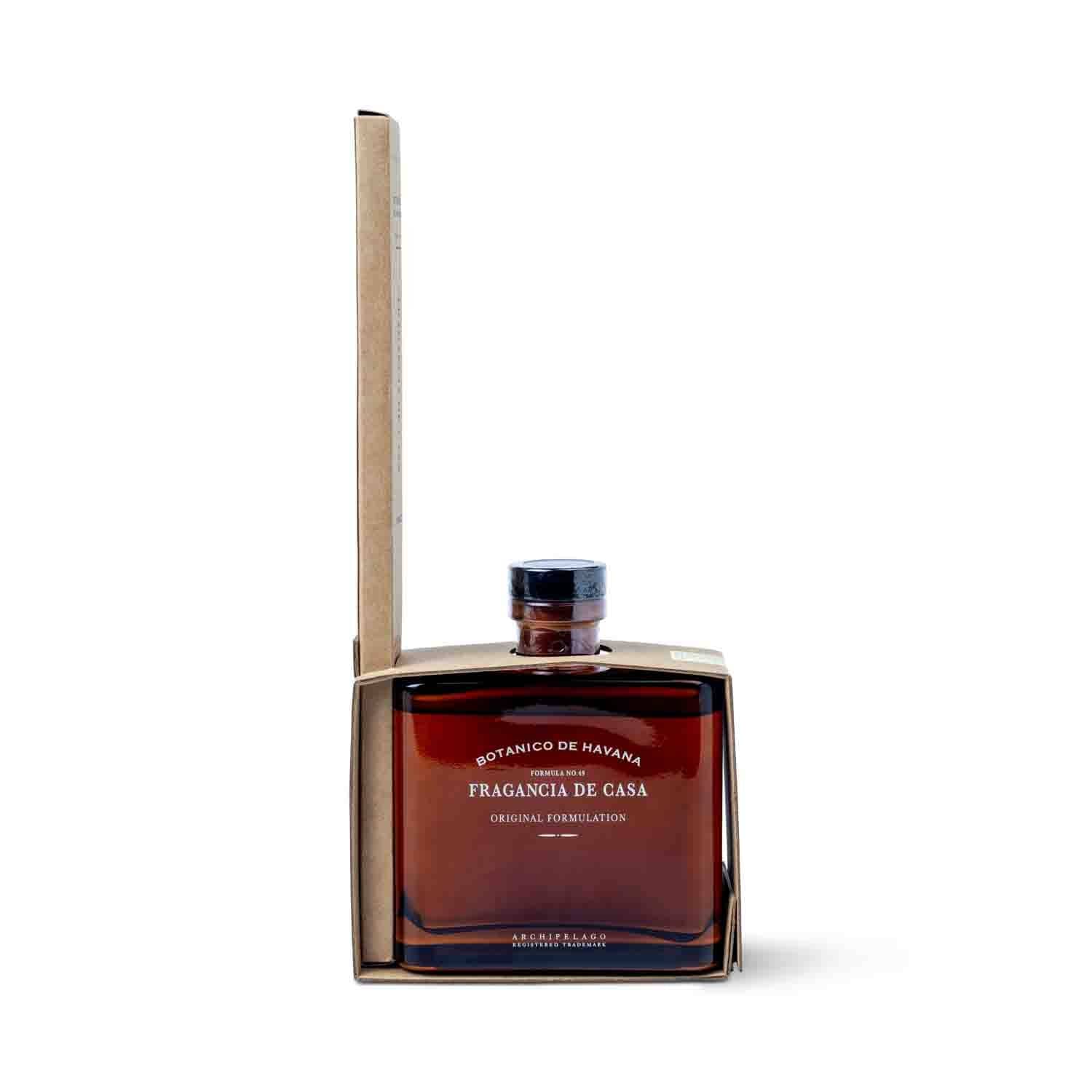 A square brown glass bottle labeled Botanico de Havana Reed Diffuser with a black cap and minimalist cardboard packaging features a signature scent inspired by premium natural ingredients. - image 1