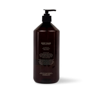 A large brown bottle of Botanico de Havana Body Wash with a black pump dispenser and a label detailing ingredients and usage instructions. - image 2
