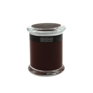 A dark red Havana Jar Candle by Archipelago Botanicals sits in a clear apothecary jar with a flat glass lid, displayed against a plain white background.1